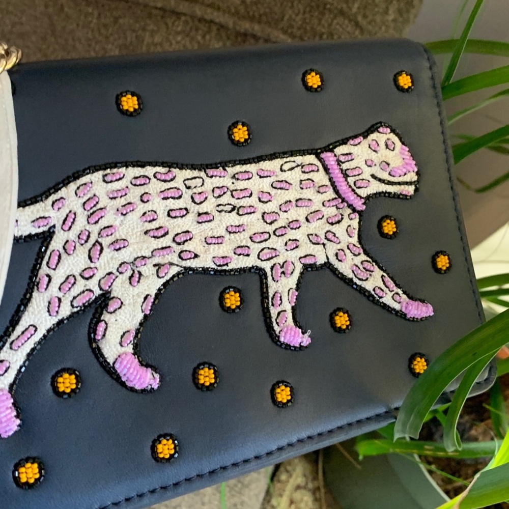 Authentic KATE SPADE leather Cheetah embellished flap magnetic snap Crosby - Picture 8 of 12